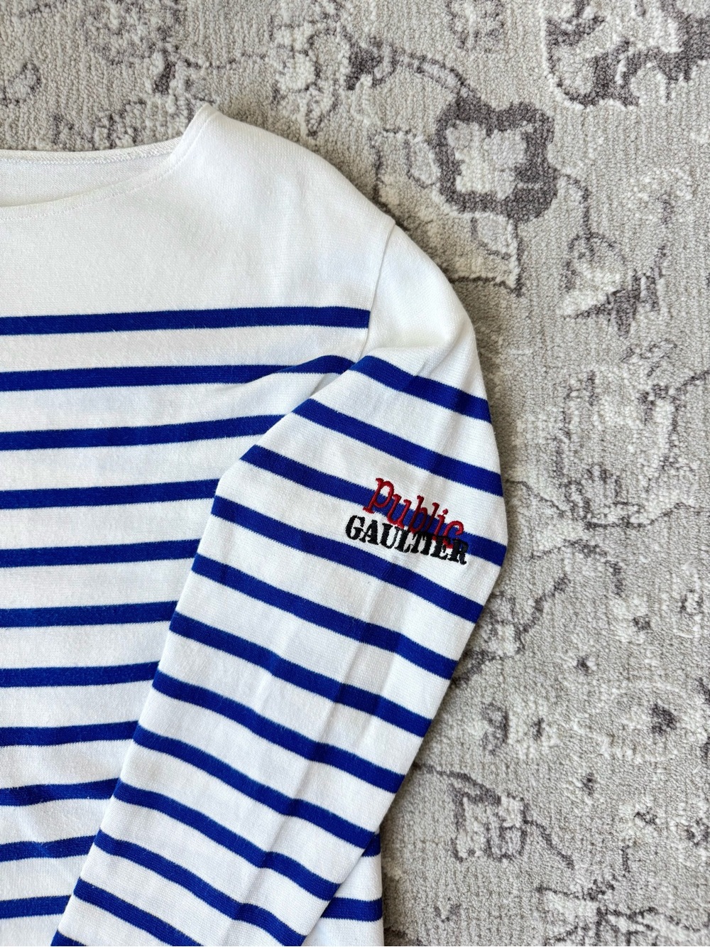 JPG by Gaultier White and Blue Striped Breton Cotton LS T-Shirt - Made in Italy - Picture 5 of 7